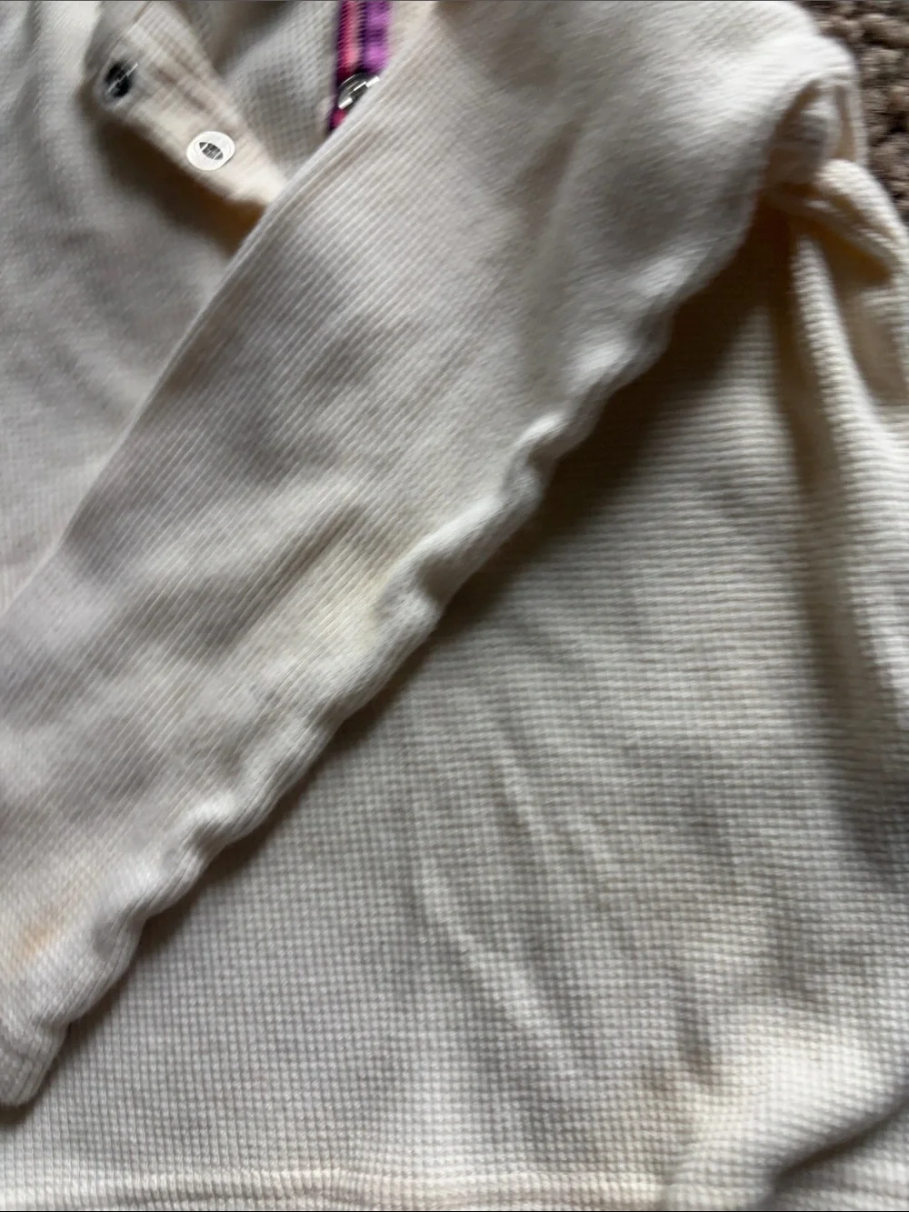 B41 Vintage OshKosh B’Gosh Cream Thermal Henley Top with Pink Accent, 4t